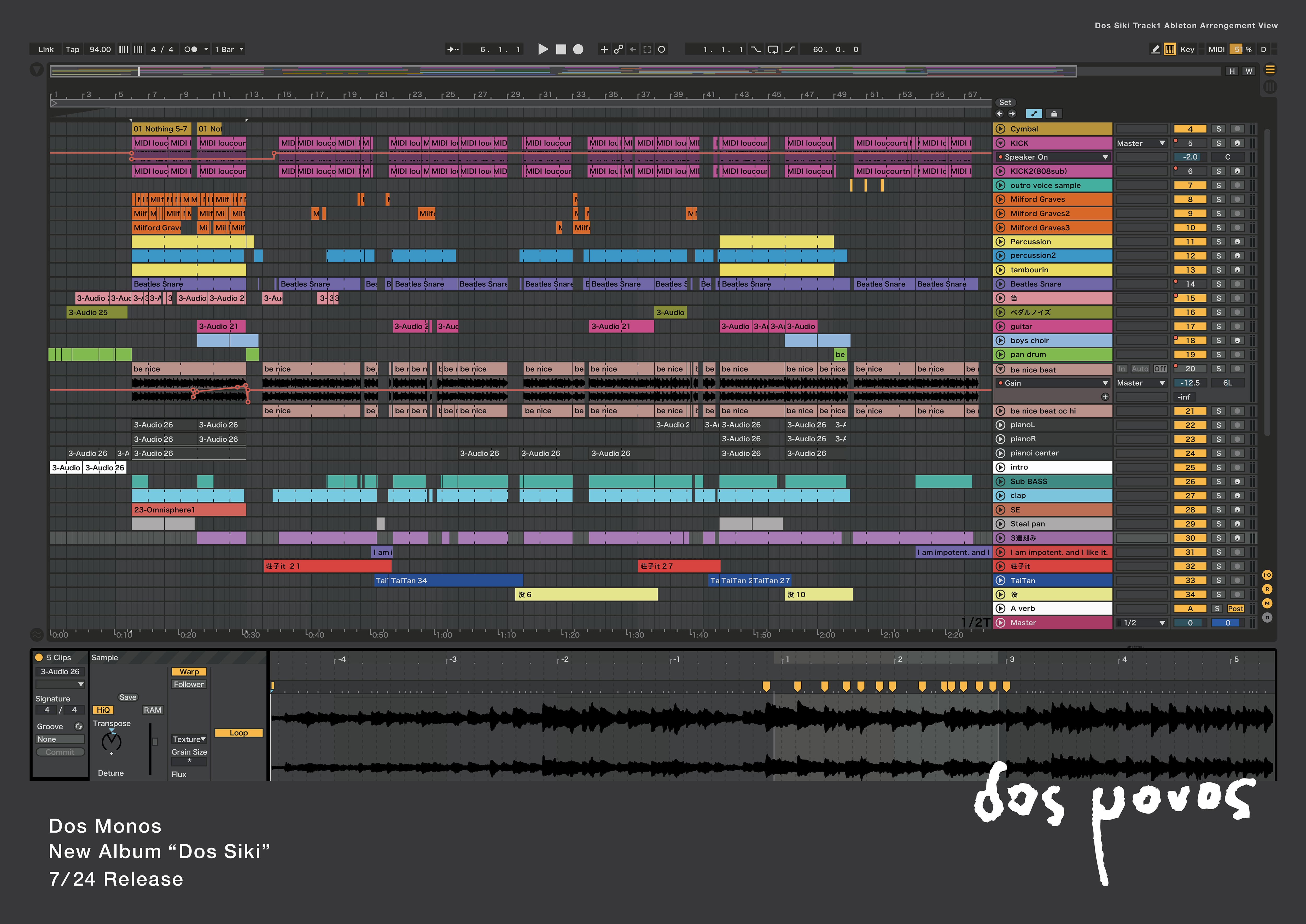 Dos Monosが7月にリリースする2ndアルバムのトラック制作画面を渋谷